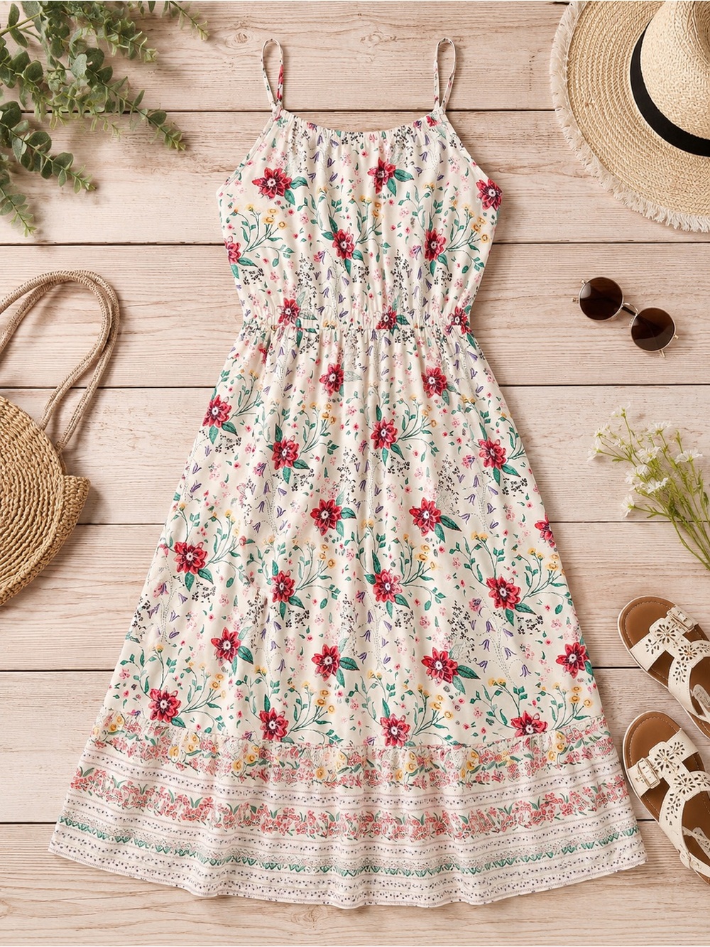 Old Navy Floral Boho Midi Dress XL 14 Sleeveless Empire Waist Cottagecore